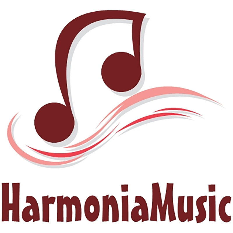 A musical note serves as the logo for Harmonia Music.